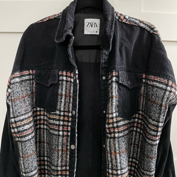 Zara Denim Jacket with Plaid - Picture 2 of 6